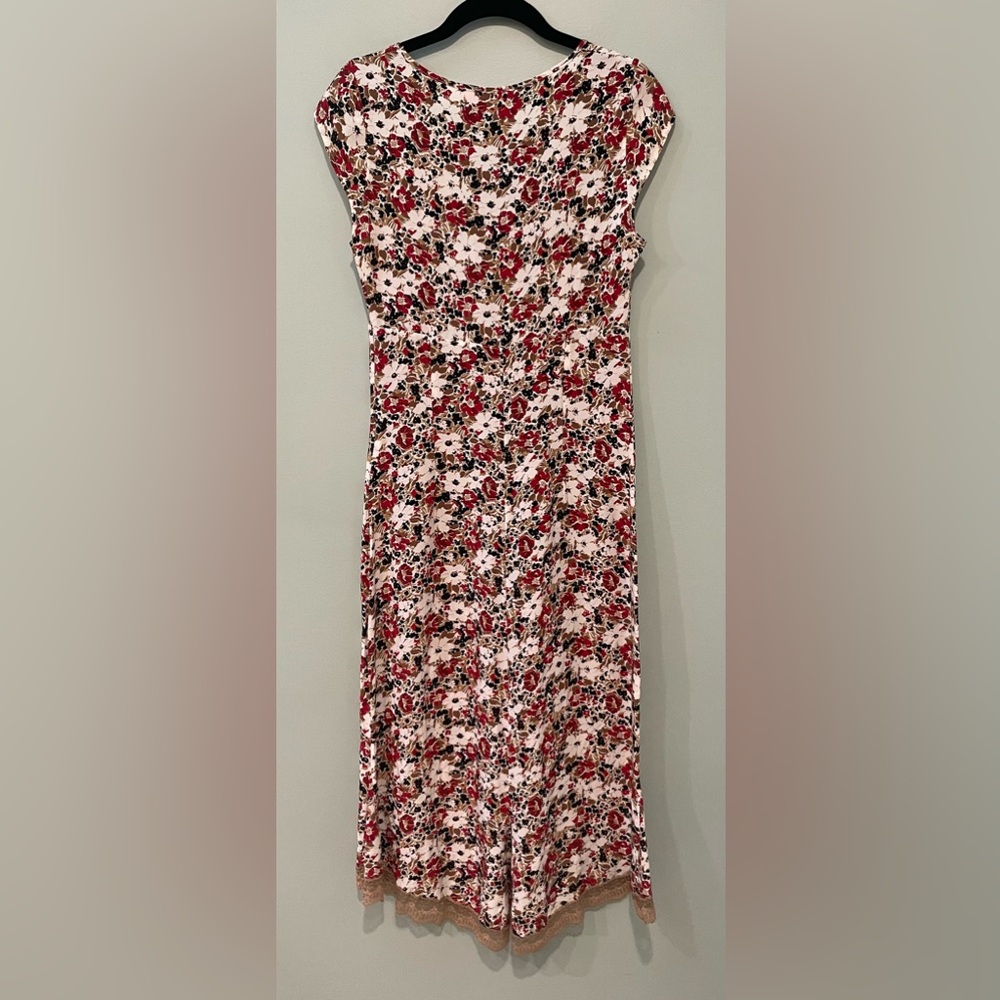 MAJE Paris Ladies Floral Feminine Cap Sleeve Maxi Dress with French Lace Hem